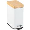 Relaxdays 5 L Pattumiera Bagno a Pedale, Cestino Cosmetici, Cesto Interno Rimovibile, Bidone in Ferro e bambù, Bianco