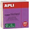 Apli 11596 - Note adesive Funny 51 x 51 mm - mini-blocco da 250 fogli - 5 colori assortiti fluorescenti