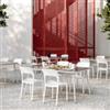 DEGHI Set pranzo tavolo in alluminio con piano in vetro temperato 160x97 cm e 4 sedie impilabili bianco - Paint