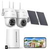 COOAU 4MP Telecamera Wi-Fi Esterno Senza Fili,Kit 2 Cam e Pannello Solare,Sistema di Sicurezza Domestica,360°,Visione Notturna a Colori,Rilevamento di Movimento,Nessun Canone Mensile,IP66,Cloud