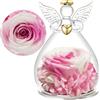 Yamonic Regalo Festa della Mamma, Rosa Stabilizzata Vera Regalo Donna,Rosa Eterna in Angel Cupola Regali Mamma,Figurine di Angeli Regali Nonna Donna Compleanno Angelo Custode Festa della Mamma