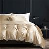 Zabapure Damier Set di biancheria da letto deluxe, 155 x 220 cm, in raso beige, tinta unita, liscio, di alta qualità, con chiusura lampo e 2 federe da 80 x 80 cm