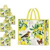 NymphFable 5 Pezzi Tote Bag Riutilizzabili Limoni Uccello Farfalla Sacchetti Spesa Grande Borsa Spesa