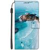 EuoDuo Compatibile con Samsung Galaxy A34 5G Cover Libro con Disegni Custodia Portafoglio in PU Pelle Completa Protettiva Caso Magnetica Flip Wallet Case - Blu Spiaggia