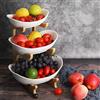 SEVEN SPARTA Cestello per Frutta Etagere per Frutta in Ceramica a 3 Piani in Porcellana con Piatti a 3 Livelli e Supporto in Bambù Naturale, Vassoio di Servizio per Frutta, Dolci, Caramelle