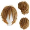 Dcbaboo Parrucca castana - Parrucca corta e riccia, unisex, 30,5 cm, capelli lisci naturali soffici, castano chiaro