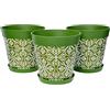 Hum Flowerpots Set di 3 vasi in plastica, per interni ed esterni, diametro 25 cm e 3 piattini diametro 19 cm (verde marocchino)