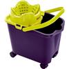 Avilia Secchio Mocio con Porta Prodotti Pulizia -con Strizzatura e Ruote Integrate, in Poliuretano, 38.2x25.5x39.5cm, Nero e Verde, 14L
