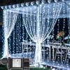 Joycome 2 Pezzi Tenda Luminosa Esterno, 6x3m 600 LED Cascata Luci con Spina, 8 Modalità Luci a Tenda per Esterno, Impermeabile Catene Luminose per Finestra Giardino Balcone Soffitto - Bianco