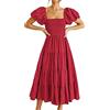 Kobilee Vestito da Cerimonia Donna Manica Corta Formale Scollo a V Abiti Cerimonia Curvy Rosso Lungo Vestito Cerimonia con Corsetto Cocktail Abito da Sposa Elegante Taglie Forti Abito de Cerimonia