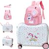 R.Leone Valigia Cavalcabile per Bambina EasyJet 45x36x20 cm + 30x23x14 cm Set 2 Pezzi Trolley Bagaglio a mano 4 Ruote e Zaino 325 (Unicorno, Valigia 45x36x20cm+Zaino)