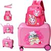 R.Leone Valigia Cavalcabile per Bambina EasyJet 45x36x20 cm + 30x23x14 cm Set 2 Pezzi Trolley Bagaglio a mano 4 Ruote e Zaino 325 (Gatto Coniglio, Valigia 45x36x20cm+Zaino)