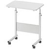 sogesfurniture Tavolo per computer portatile regolabile in altezza, con ruote, tavolino mobile per la cura del letto e del divano, 60 x 40 x 71-90 cm, bianco