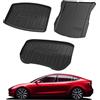 Arcoche Tappetini per Bagagliaio Posteriore + Anteriore per Tesla Model 3 2025-2024 Highland, 3 Pezzi Tappetini per Bagagliaio per Tutte Le Stagioni per Tesla Model 3 Highland Accessori