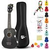 Everjoys Ukulele soprano per principianti, kit per bambini, adulti, studenti, 53,3 cm, borsa da concerto, tracolla con corda di ricambio, panno per la pulizia e plettri per libro dei brani (nero lucido)