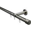 GARDINIA Set di bastoni per tende Isa, 1 tenda con binario interno II, set completo incl. staffe, terminali e guide, Ø 20 mm, 220 cm, aspetto acciaio inox