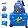 R.Leone Valigia Cavalcabile per Bambino Ryanair 45x36x20 cm + 30x23x14 cm Set 2 Pezzi Trolley Bagaglio a mano 4 Ruote e Zaino 325 (Dinosauro, Valigia 45x36x20cm+Zaino)