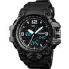 TONSHEN Sportivo Orologio da Uomo Analogico Quarzo LED Elettronico Doppio Tempo Allarme Cronometro Plastica e Gomma 50M Impermeabile Outdoor Militare Digitale Orologi da Polso (Nero)