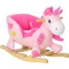 HOMCOM Cavallo a Dondolo Unicorno con 32 Canzoni, Base in Legno e Cintura di Sicurezza, Età 18-36 Mesi, Rosa|Aosom