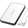 ORICO Case Hard Disk 2.5, USB 3.1 Gen 2 Case HDD 2.5 SATA I II III per 7mm e 9,5 mm HDD/SSD, Supporto UASP, Tool Free Case SSD Con cavo USB A a USB C (2588C3, Bianco)