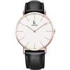 Alienwork IK Orologio Uomo Donna Oro rosa Bracciale in Cuoio Nero Ultra-sottile