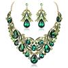 Clearine Donna Parure gioielli-Boemo Boho lacrima Filigrana Foglia Vuoto Collana Ciondola gli orecchini Set Smeraldo Colore Oro-fondo