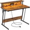 VASAGLE Scrivania da Gaming con Luci LED e Prese di Corrente, Scrivania da Computer, Supporto per Monitor, Tavolo per 2 Monitor, Ufficio, Camera da Letto, 60 x 100 x 76 cm, Marrone Vintage LWD191K01