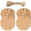 jijAcraft Etichette Carta Kraft Rotonde 5,5 cm, 50 pz Tag Regalo Cartoncino e Spago di Iuta, per l'artigianato Matrimoni Battesimo Natale (Marrone)
