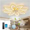 Fachae 90cm,Plafoniera Con Ventilatore Da Soffitto Camera Da Letto,Intelligente Pale Da Soffitto Con Luce E Telecomando,Alexa Forma A Fiore,APP Dimmerabile,DC, Estiva & Invernale,Per Il Soggiorno-White