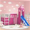 Gecheer Struttura,Letto,a Soppalco,Castello,per Bambini,in Legno di Pino,con Scivolo,e Tende,Bianco e Rosa,90x200 cm,Letto per Bambini,Letto a Soppalco,per Cameretta,Letto con Scivolo