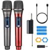 HUACAM Microfono wireless, doppio microfono wireless ricaricabile, doppio microfono wireless dinamico portatile per canto karaoke, matrimonio, DJ, festa, discorso, chiesa, uso in classe, sistema PA, 200 pied