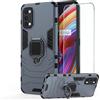 DERHAN Cover per Realme 7 Pro con Vetro Temperato, Custodia Protettiva Resistente Antiurto Robusta Case con Supporto Magnetico Rotante a 360° - Marino
