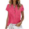 shownicer Camicetta Donna in Lino Cotone Estive Camicie Maniche Corte con Bottoni Blusa Maglietta Scollo a V Top Moda Casual T Shirt Tinta Unita Classico Maglia Tees A Rosa XXL