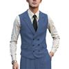 Zeattall Gilet da uomo in lana a spina di pesce in tweed gilet doppiopetto, Azzurro chiaro, Medium