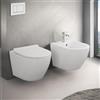 Inbagno Coppia Sanitari Sospesi RIMLESS, Ceramica Bianco, Compatto Salvaspazio Profondità 48.5 cm, completo di Copriwc rallentato