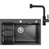 CECIPA 70 x 45 CM Lavello Cucina Nero Grigio Acciaio Inox con Miscelatore Estraibile, Grande Lavandino Multifunzione con Gocciolatoio
