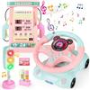 deAO Volante Giocattolo Auto Sedile Posteriore Finta Guida, Luce e Musica, Giocattolo Ruota Scintillante, Regalo Educativo Precoce per Bambini Neonati Bambini Piccoli - Rosa