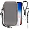 Pwsap Custodia in Neoprene con Cerniera per Smartphone,Universali Astuccio Portacellulare a Sacchetto Borsa Verticale impermeabile Custodia per Telefono Cordino Moschettone for iPhone 14 15 16,Samsung,Grey