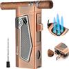 FANKAI Accendisigari con 4 Torce Jet Flame, Perforatore di Sigari, Portasigari, Potenziatore per Sigari, Accendino Torcia Ricaricabile, Multifunzionali Accendini Antivento per Fumare (BRONZO)