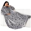 Winthome Coperta con Maniche - Coperta Pile Morbida e Calda, Plaid con Maniche con Velcro, Coperta Indossabile per Regalo Natalizio Donna Uomo (Grigio pois, 140x180cm)