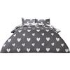 Dreamscene Set di biancheria da letto con copripiumino reversibile e federa, motivo a cuori, colore: antracite, per letto singolo
