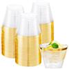 ZkateTrade 50 Pezzi Bicchieri di Plastica 270ml Riutilizzabile Trasparente con Bordo in Oro Tazze da Bere Bicchieri Plastica Rigida Lavabili per Matrimoni, Compleanni, Natale