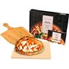 GOURMEO Pietra Refrattaria per Pizza in Casa o Barbecue - Pietra Lavica per Forni per Pizza - Con Pala in Bambù da 38x30 cm - Crosta Croccante e Perfetta