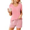 Ekouaer Pigiama a Maniche Corte da Donna Set Pigiama Due Pezzi Corto Pigiama a Righe Estive Rosa XL
