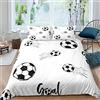 Loussiesd Set di biancheria da letto per bambini con motivo a palla da calcio per bambini e uomini, colore: nero bianco, copriletto, ultra morbido, decorazione per camera matrimoniale, con cerniera