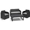 ALLIBERT Set da Giardino 4 Pezzi in Resina Effetto Rattan con 2 Poltrone 1 Divano e 1 Tavolino colore Grafite - K237165K939KK CAROLINA