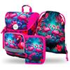 Baagl Set di 3 zaini per la scuola Ergo per la prima classe, zaino ergonomico per la scuola elementare con cintura toracica, Fenicotteri., Set per la scuola