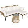 Outsunny Set 3 Pezzi Mobili da Giardino in Rattan Stile Boho Chic, Divano 2 Posti con Chaise Longue e Tavolino, Beige e Caffè