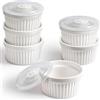 homEdge Set di 6 pirottini in porcellana con coperchio, 240 ml, ciotola per gelato, crème brûlée, soufflé, per cottura al forno, colore: bianco