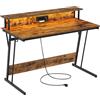 VASAGLE Scrivania da Gaming con Luci LED e Prese di Corrente, Scrivania da Computer, Supporto per Monitor, Tavolo per 2 Monitor, Ufficio, Camera da Letto, 60 x 120 x 76 cm, Marrone Vintage LWD192K01